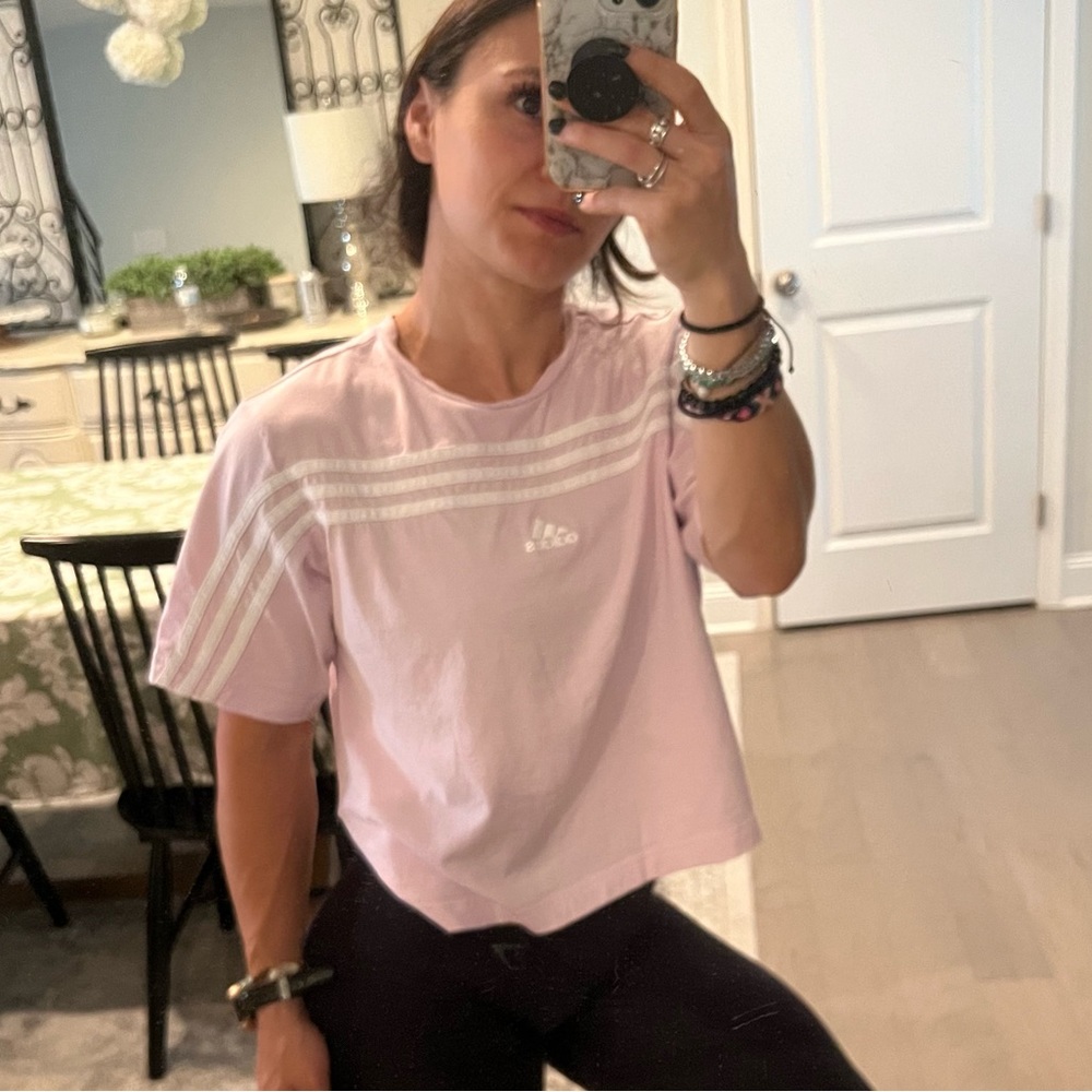 Adidas pale purple & white short sleeve tee
